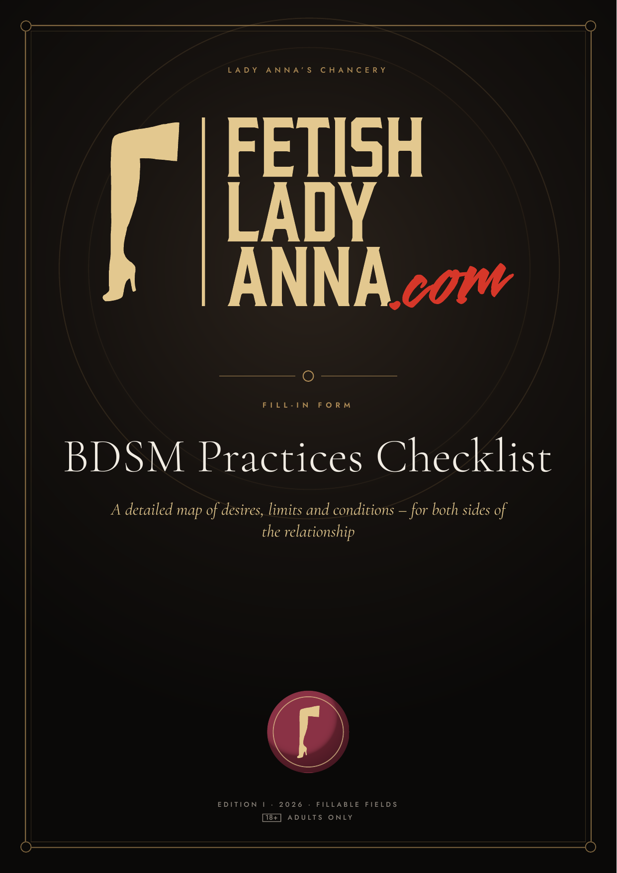 Cover of the document “BDSM Practices Checklist” — Lady Anna’s Chancery