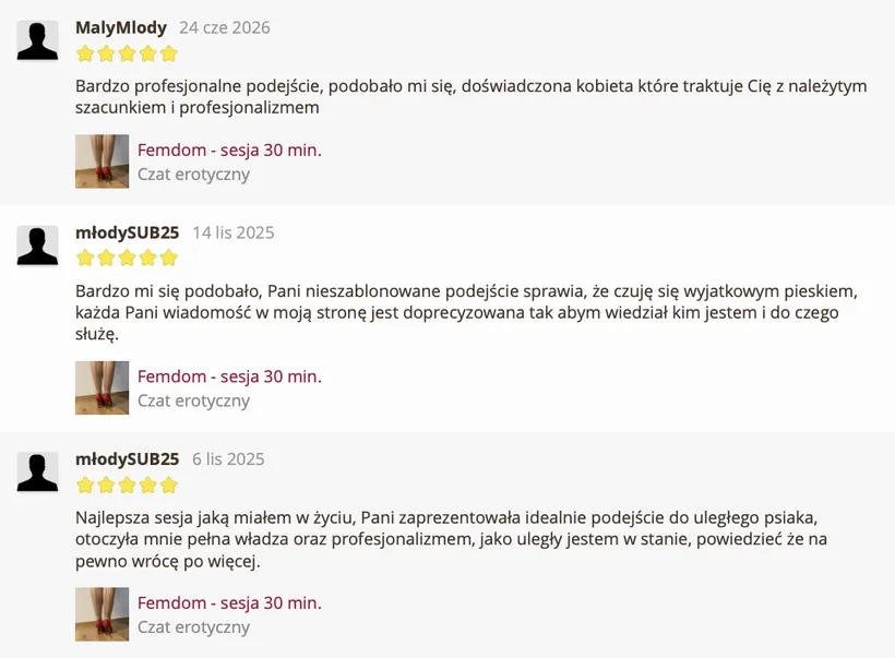 Zrzut ekranu z Majtkomatu: trzy pieciogwiazdkowe opinie kupujacych